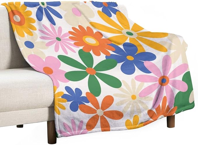 70s Retro Flower Throw Blanket, 60s Vintage Groovy Daisy Flowers Boho Hippie by JanJCurt
