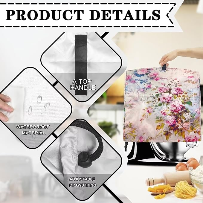 Retro Rose Print Mixer Covers Kitchen Small Appliance Dust Cover Compatible - Image 7