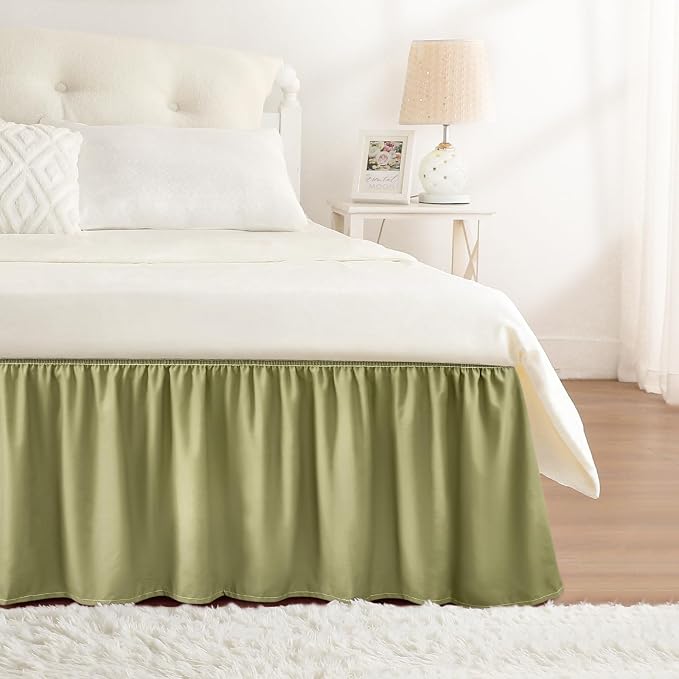 RIMELA Sage Green Bed Skirt Queen Size 15 Inch Drop, Elastic Bed Skirting by RIMELABedSkirt
