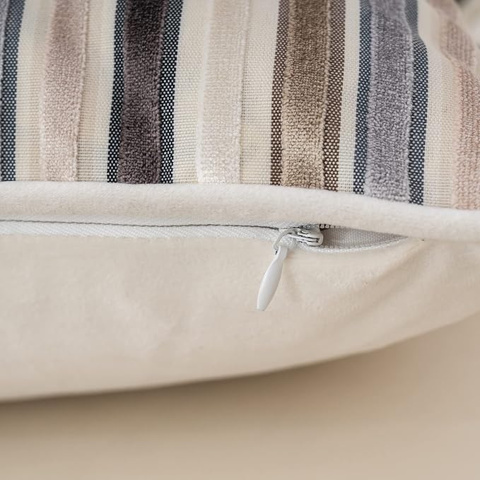 Yangest Beige Striped Throw Pillow Cover Multicolor Velvet Cushion Cover - Image 4
