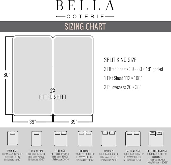 Bella Coterie Luxury Bamboo Viscose Split King Size Sheet Set | 2 Fitted Sheets - Image 2