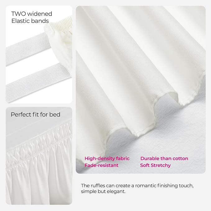 RIMELA Dorm Bed Skirt Twin XL 42 Inch Drop, Warm White Bedskirt Solid Silky - Image 7