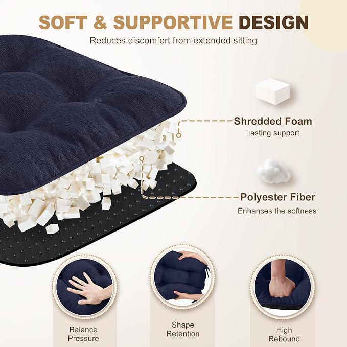 downluxe Indoor Chair Cushions for Dining Chairs, Tufted Overstuffed Textured - Image 3