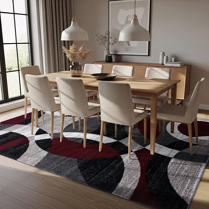 Rugshop Red Modern Geometric Indoor Medium Area Rug, Overlapping Circle Pattern - Image 8