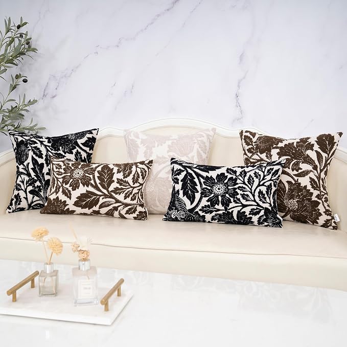 Yangest Chenille Floral Pillow Cover 20 x 20 Inches, Neutral Jacquard Square - Image 7