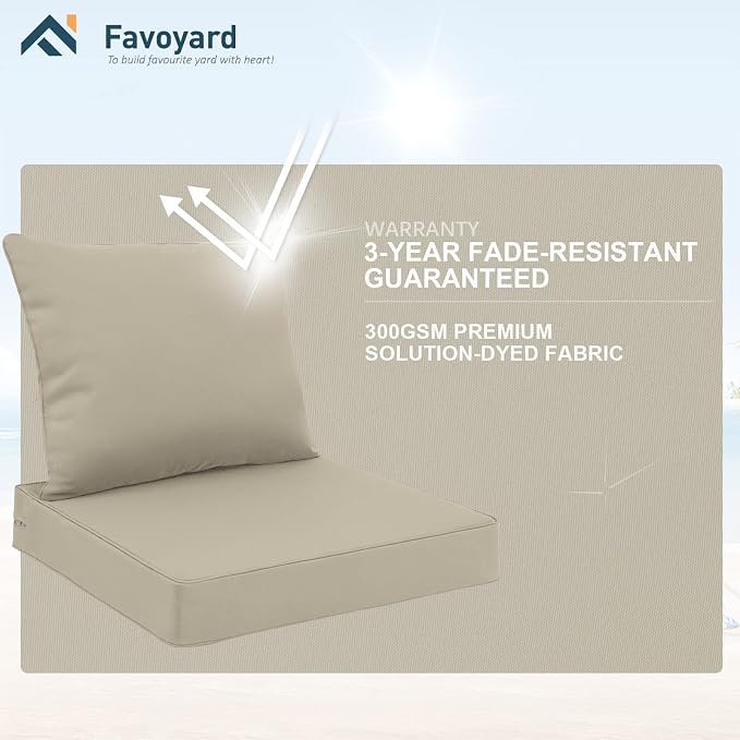 Favoyard Outdoor Seat Cushion Set 22 x 24 Inch Waterproof & Fade Resistant - Image 5