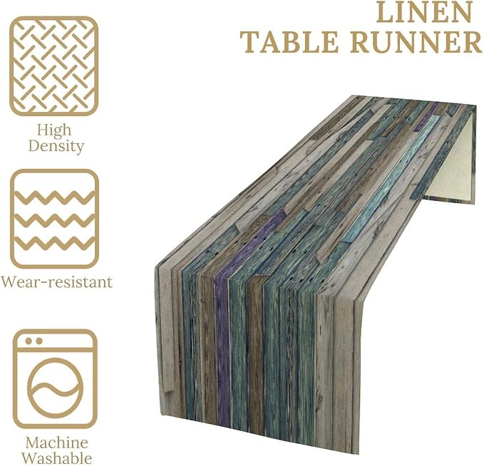 Rustic Table Runner Blue Grey Grunge Wood Planks Barn House Door Nails Country - Image 7