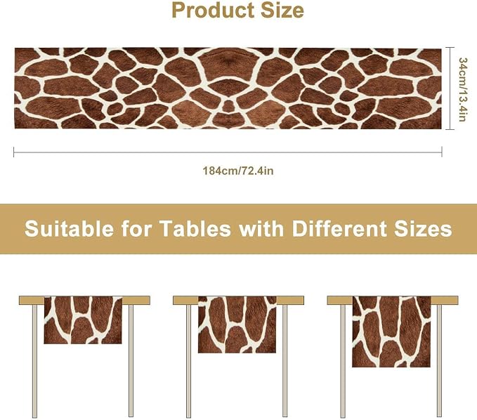Giraffe Skin Print Table Runner Kids Wild Animals FurRustic Farmhouse Brown - Image 2