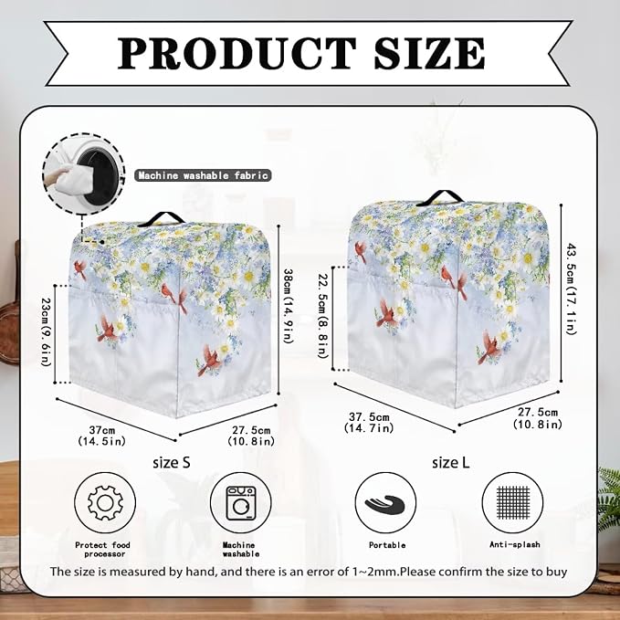 Cardinal Bird with Flower Mixer Dust Covers 6-8 Quart Stand Mixer Covers - Image 6