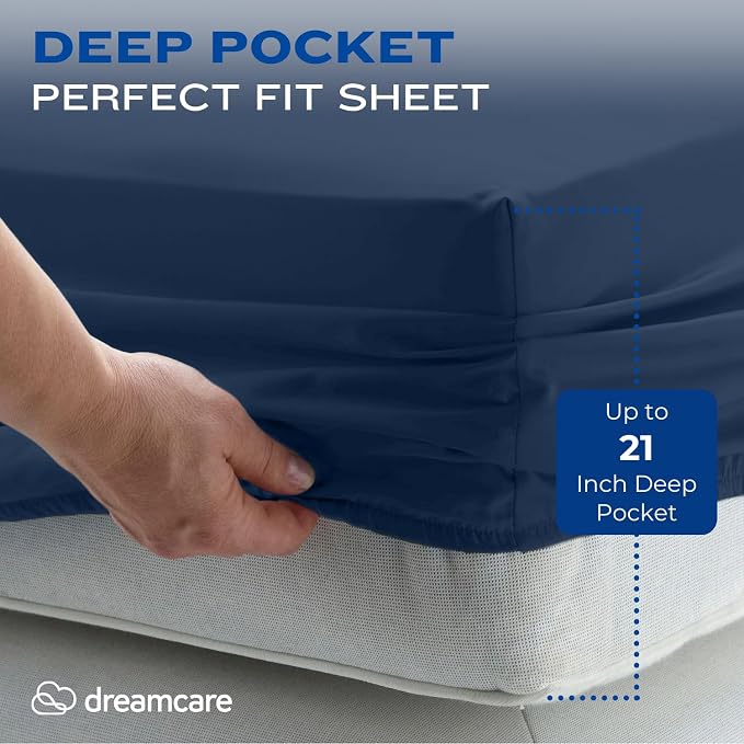 DREAMCARE Queen Sheet Set – 4 pcs Cooling Sheets – up to 21” Extra Deep Pocket - Image 3