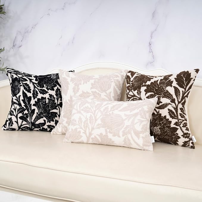 Yangest Chenille Floral Pillow Cover 20 x 20 Inches, Neutral Jacquard Square - Image 6