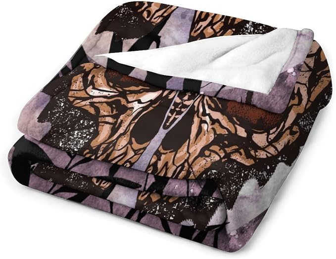 Death Moth Blanket, Boho Gothic Skull Moth Purple Starry Plant Full Moon - Image 3