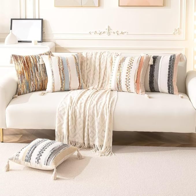 Boho Throw Pillow Covers 18x18 Set of 2 Woven Tufted Farmhouse Pillows Cover - Image 6
