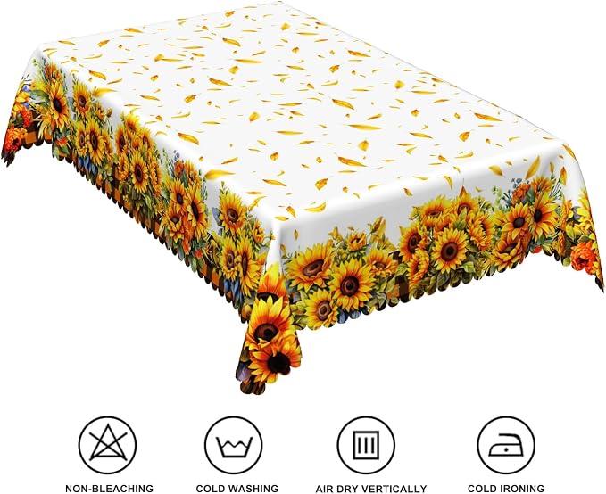 70x108in Sunflower Yellow Floral Tablecloth - Image 6