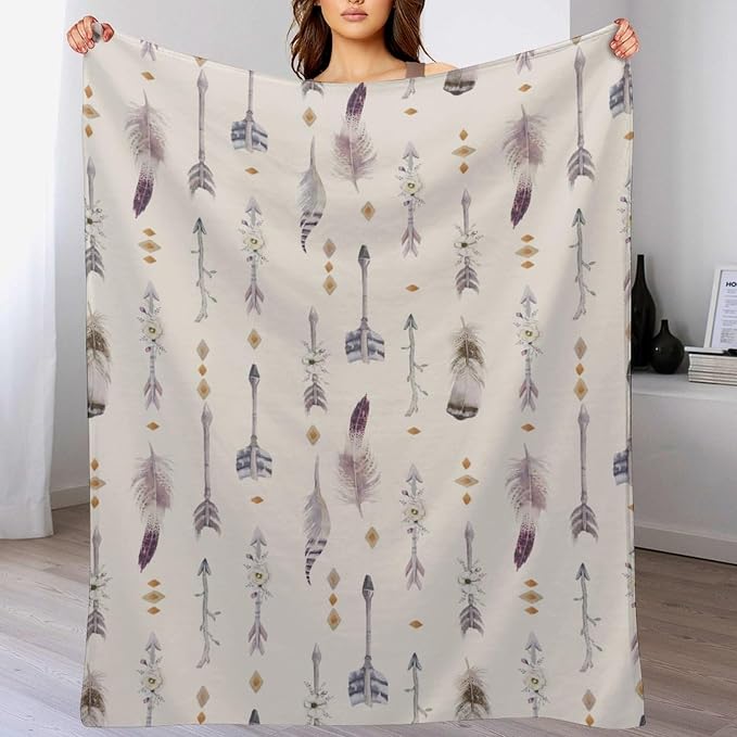 Boho Tribe Blanket, Bohemian Aztec Ethnic Tribe Native Tribal Arrows Feathers - Image 8