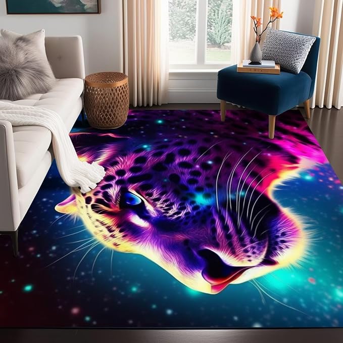 5' X 7' Galaxy Leopard Rug Fierce Panther Head Area Rugs by CERYUEE