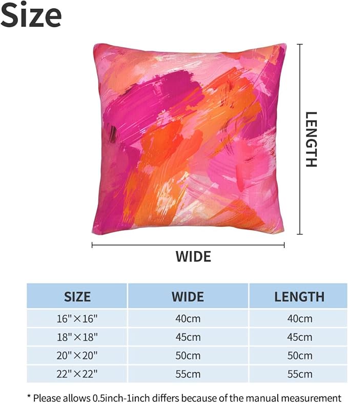 Abstract Pink and Orange Brush Aesthetic Throw Pillow Covers 18x18 inches Cozy - Image 2