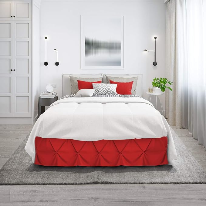 Nestl Red Bed Skirt Twin Size, Pinch Pleat Twin Bed Skirt, Hotel Quality Red - Image 9