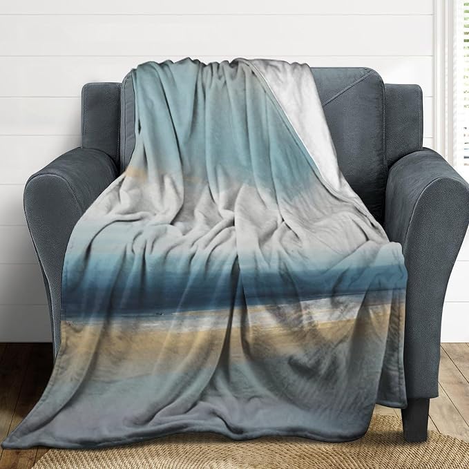 Fashion Gradient Blanket, Modern Art Abstract Blue Sea View Painting Strokes - Image 3