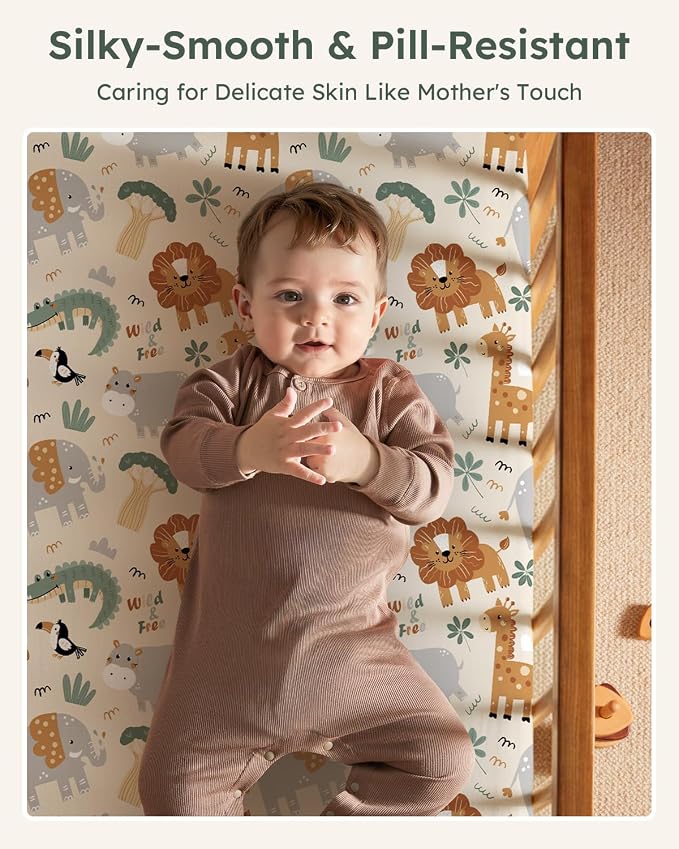 Baby Crib Sheets for Boys Girls, Breathable Soft Microfiber Baby Sheet Green & - Image 2