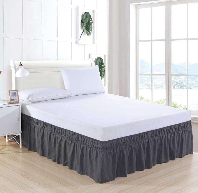 MEILA Wrap Around Bed Skirt Three Fabric Sides Elastic Dust Ruffled 24 Inch - Image 2
