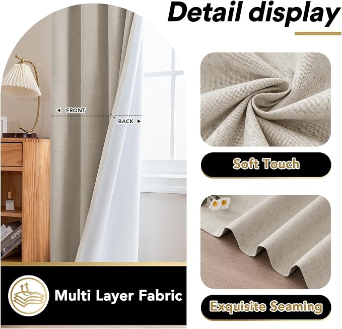 PrinceDeco Nature Linen Curtains 100% Back Out Curtains - Image 6