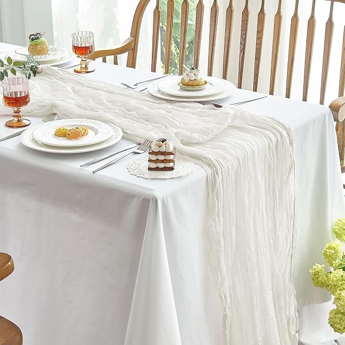 IVAPUPU 2 Pcs Cheesecloth Table Runner - 10ft Ivory White Boho Gauze Cheese by IVAPUPU