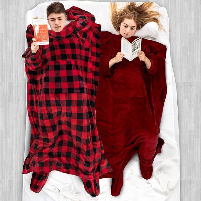 PAVILIA Fleece Blanket with Sleeves, Foot Pockets - Image 5
