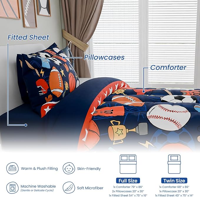 SANDJEST Sports Bedding Sets for Boys, Ultra Soft Microfiber Comforter Bed Set - Image 6
