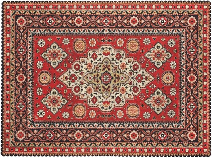 Royal Red Moroccan Tablecloth Old Red Persian Carpet Texture Abstract Table - Image 7