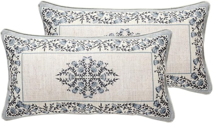 ISAENNE Design Linen Rectangle Throw Pillow Covers 12"x20" Pack of 2, Cottage by Isaennehomedecoration
