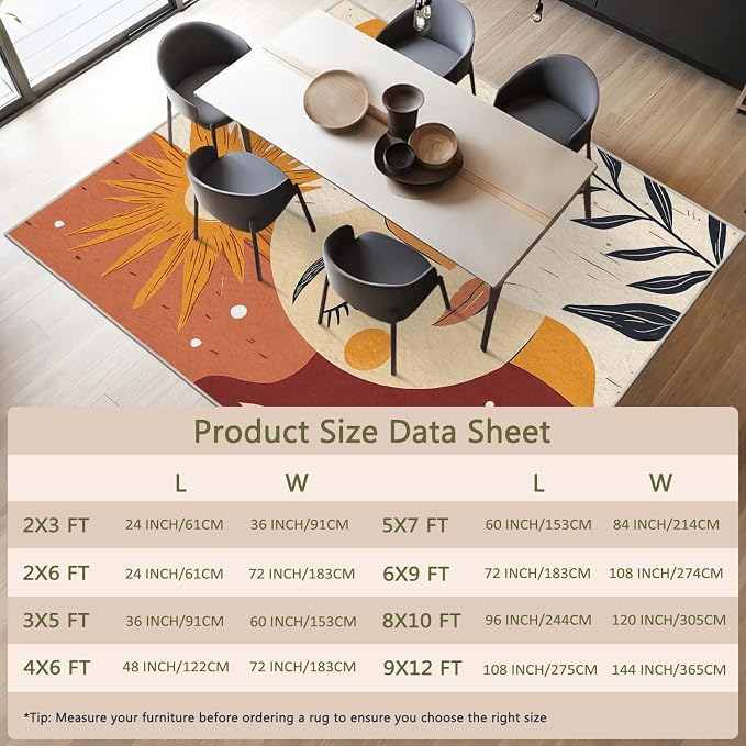 2x3 Sun and Moon Entryway Area Rug Beige Yellow Bathroom Rug Non Slip Machine - Image 6