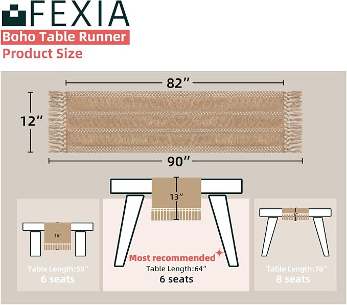 FEXIA Brown Table Runner Boho Burlap Coffee Table Runner - Image 2