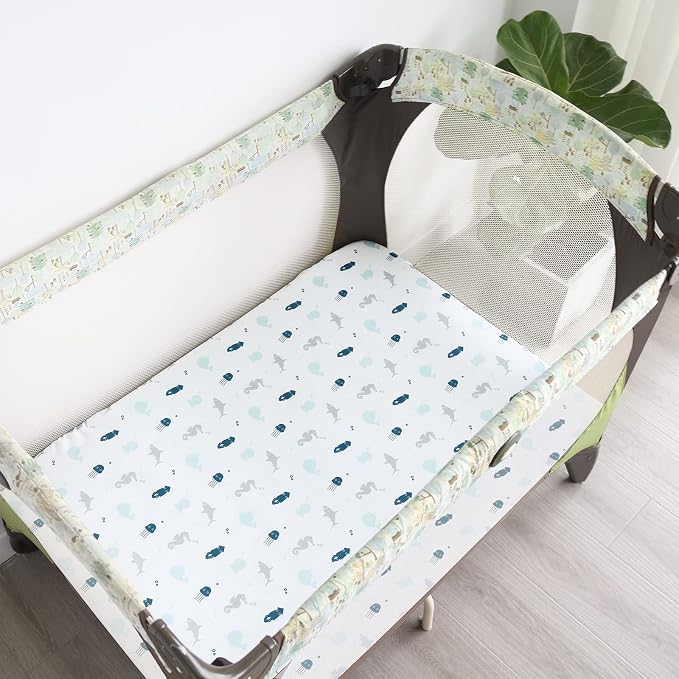 Pack and Play Sheets Fitted, Mini Crib Sheets 2 Pack, Playard Sheets Compatible - Image 7