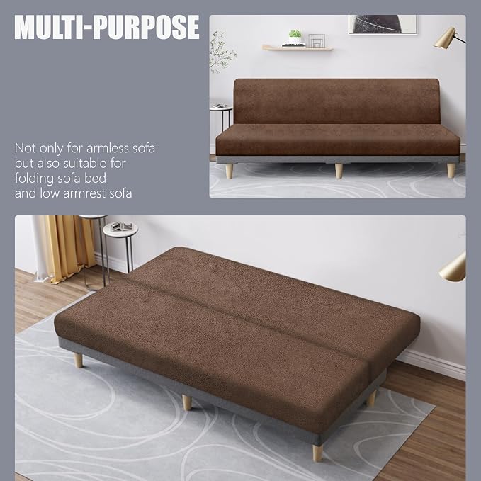 molasofa Leather Like Stretch Futon Slipcover Armless Futon Bed Sofa Cover - Image 5