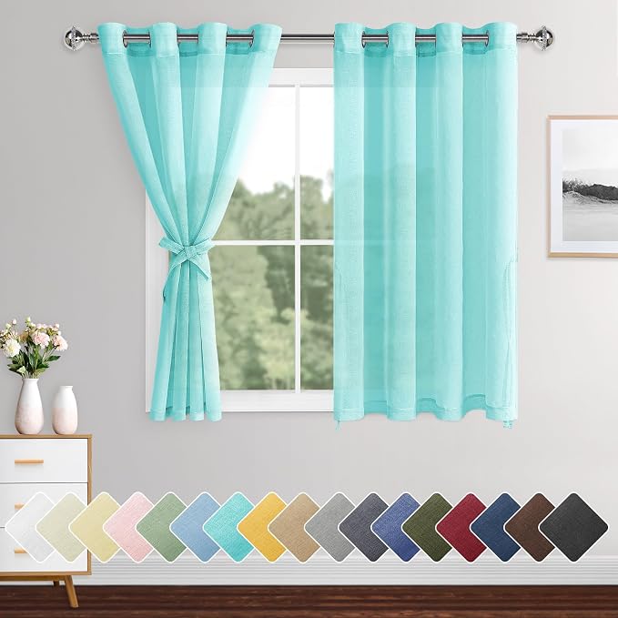 XWZO Sheer Curtains, Soft & Lightweight Faux Linen Grommet Window Curtains by XWZO