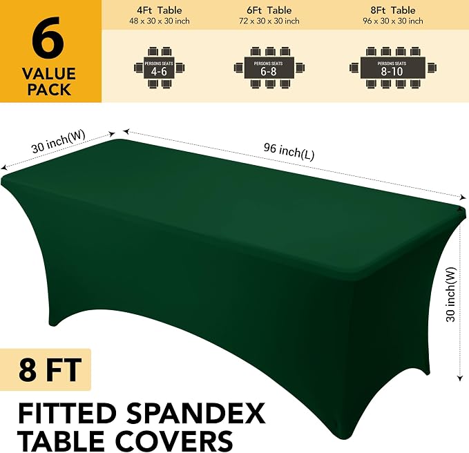6-Pack Premium Hunter Green Spandex Tablecloths - Image 6