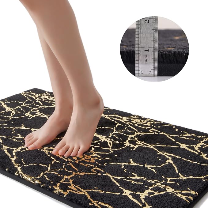 QJHOMO Marble Bathroom Rug Black and Gold Decor Bathroom Rugs Non Slip Bath Mat - Image 7