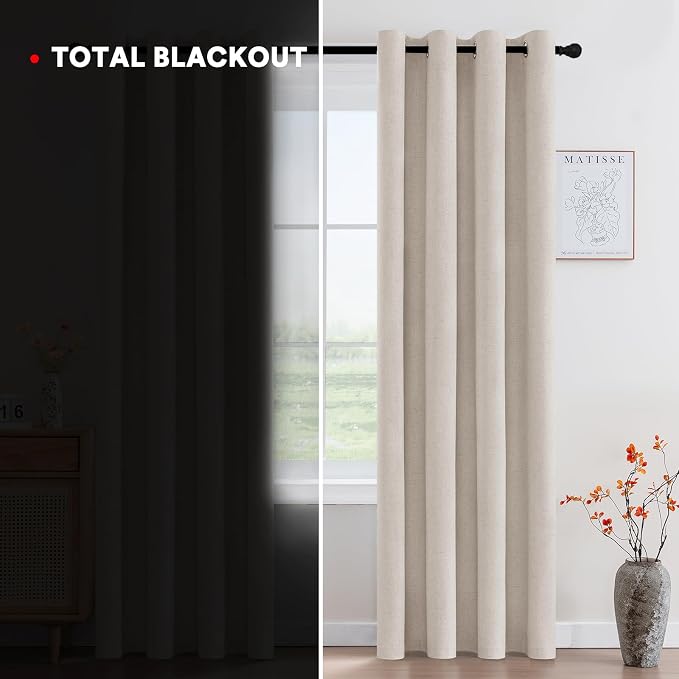 PrinceDeco Nature Linen Blackout Curtains 96 Inch Long Thermal Insulated - Image 3