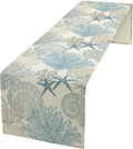 Blue Teal Coral Table Runners, Summer Beach Starfish Coastal Coffee Table by Unknown