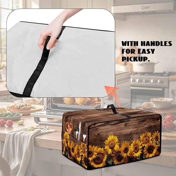 Microwave Oven Cover Vintage Sunflower Wood Grain Print Waterproof Toaster Oven - Image 5