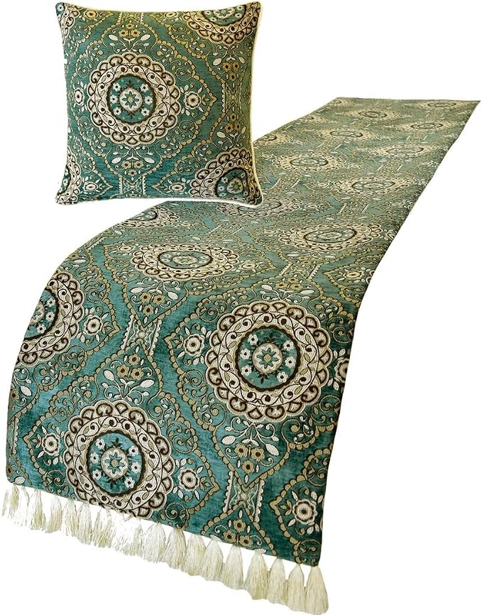The HomeCentric King/Queen/Twin Teal Decorative Full 68"x18" Bed Runner - Image 4