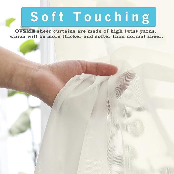 OVZME 2 Pack Ivory Sheer Curtain Panels - Image 5