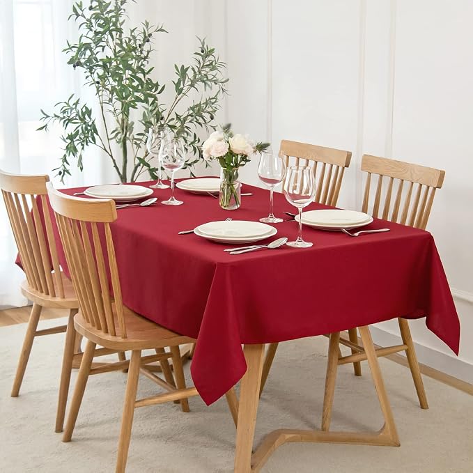maxmill 2 Pack 60 x 84 Inch Red Faux Linen Textured Rectangle Tablecloth Water - Image 2