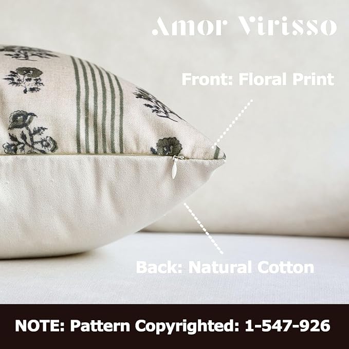Amor Virisso Floral Throw Pillow Covers 24x24 Set of 2 Block Print Pillow - Image 2