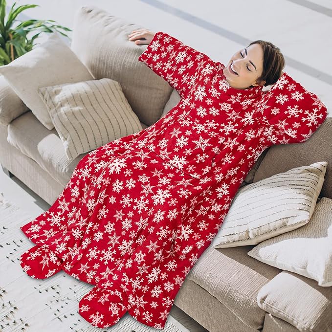 PAVILIA Fleece Blanket with Sleeves, Foot Pockets - Image 3