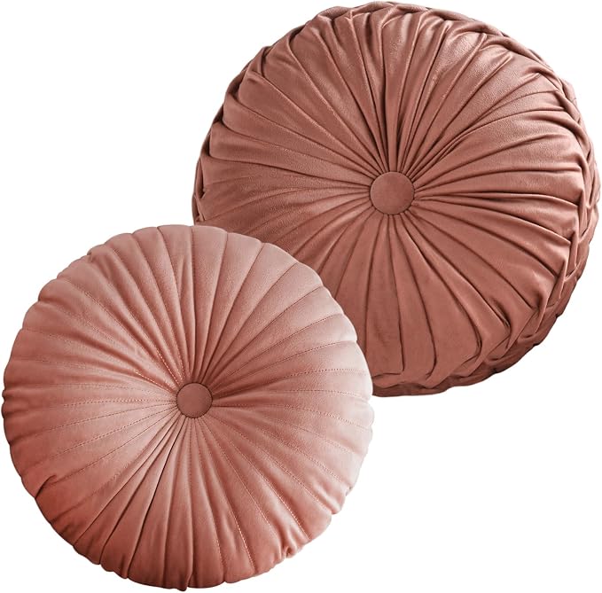 2 Pcs Round Throw Pillows Pleated Velvet Pumpkin Round Pillows Floor Cushion by Teieas