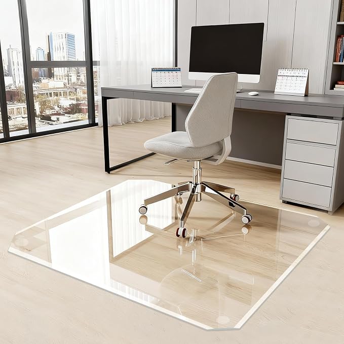 Tempered Glass Chair Mat with Patented Beveled Edge, 46”x55” 1/5" Thick Office by Unknown