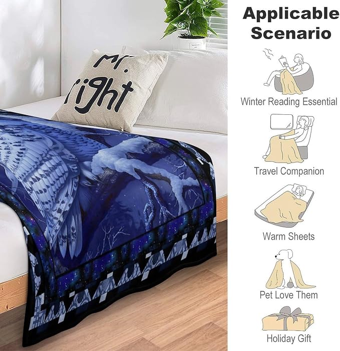 Owl Night Throw Blanket Owls Moon Print Blankets Gifts - Image 8