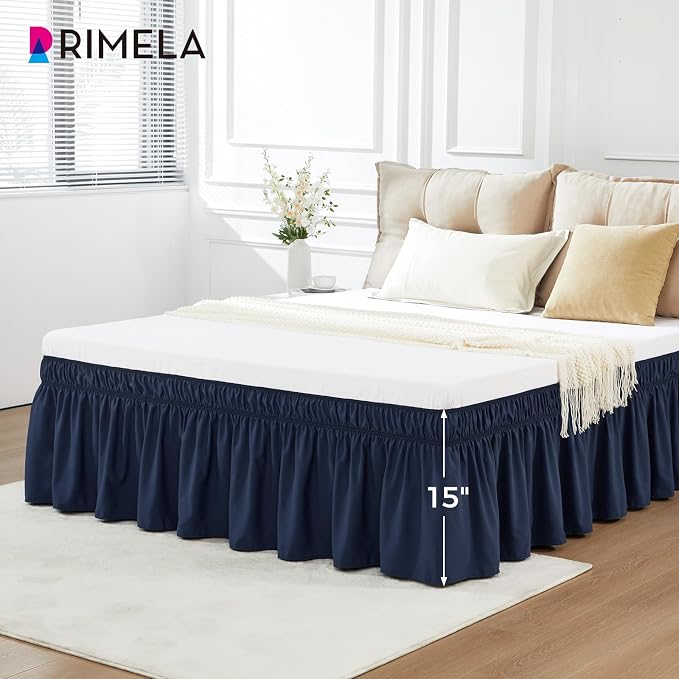 RIMELA Navy Blue Bed Skirt Queen Size 15 Inch Drop, Elastic Bed Skirting - Image 3